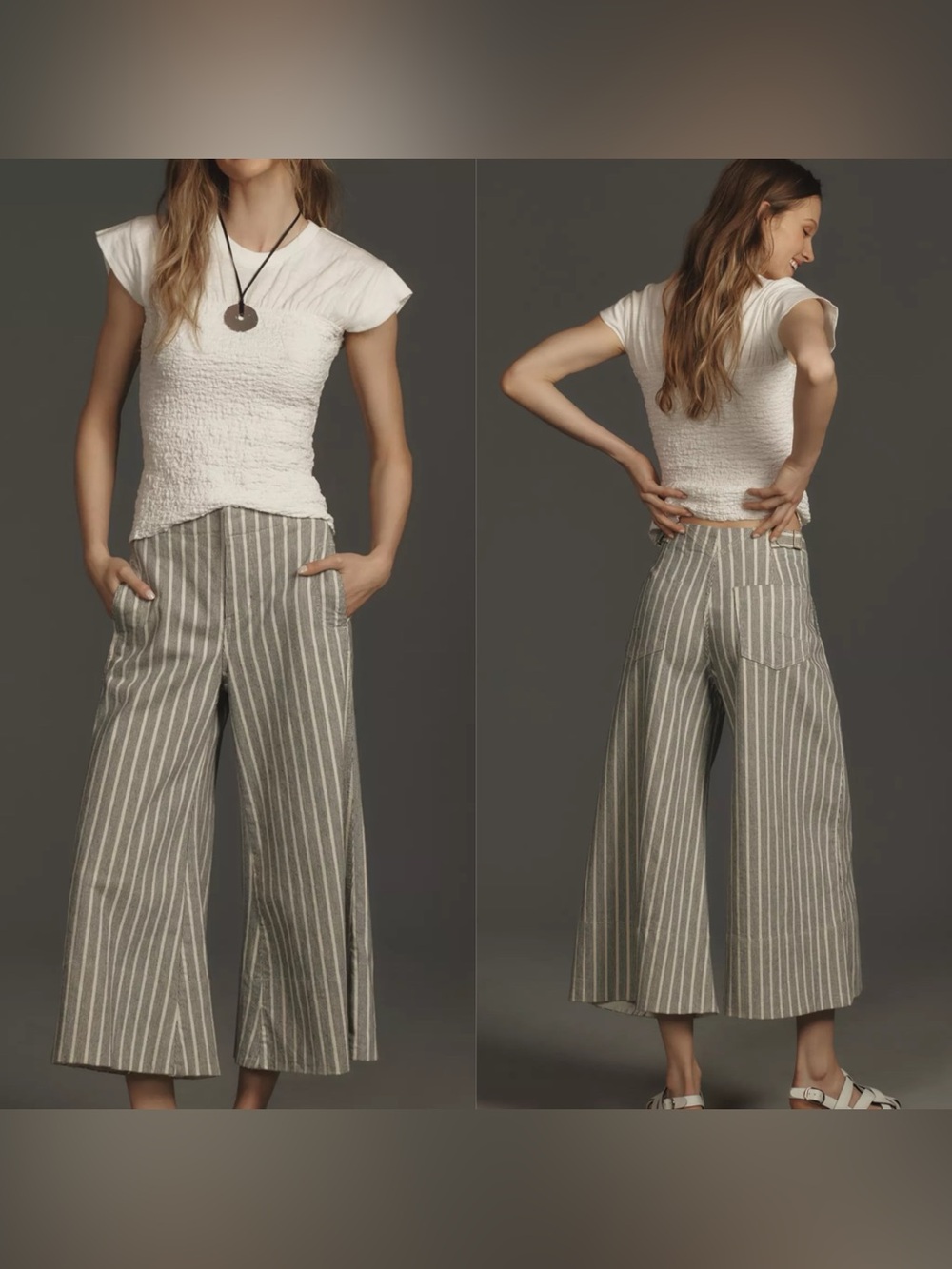 Anthropologie Pilcro Foxglove Striped Buckle Back Flare Crop Wide Leg Pants 29